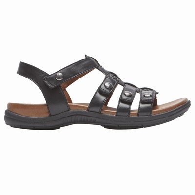 Sandálias Rockport Cobb Hill Rubey T-Strap Mulher Pretas PT-67592